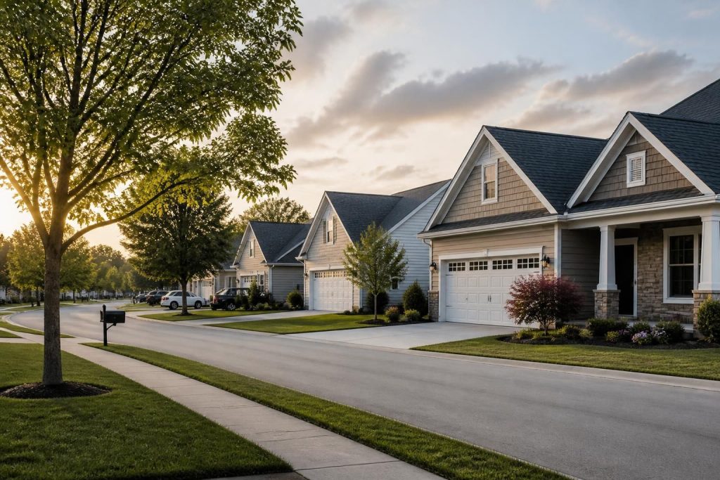 Quiet Union neighborhood with clean residential garages.