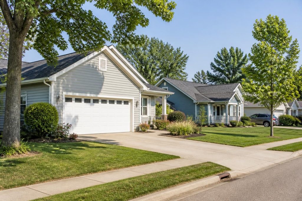 Vandalia neighborhood with well-maintained homes and garages.